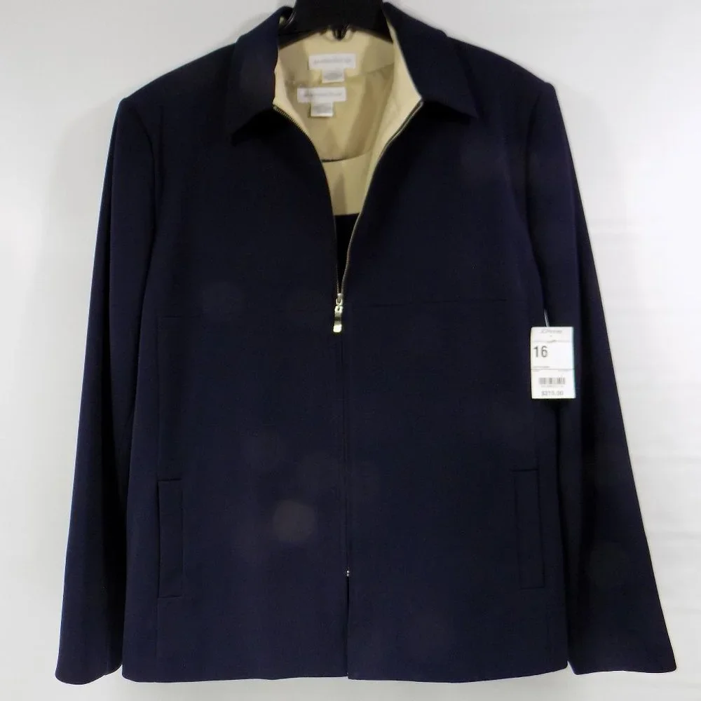 Worthington Navy Blue/Linen Zip-Front Suit Jacket and Tank Blouse Sz 18 READ NWT - Picture 3 of 16